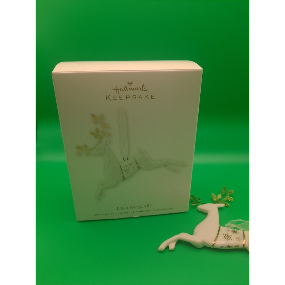 2012 Hallmark Keepsake Ornament "Dash Away, All!" Porcelain & Metal Reindeer